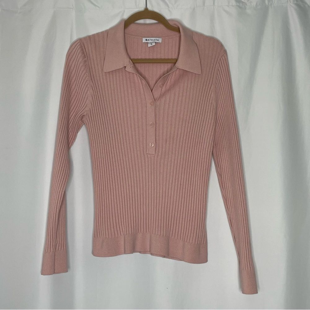 Athleta Pink Collar 1/4 Button Down Sweater size XL